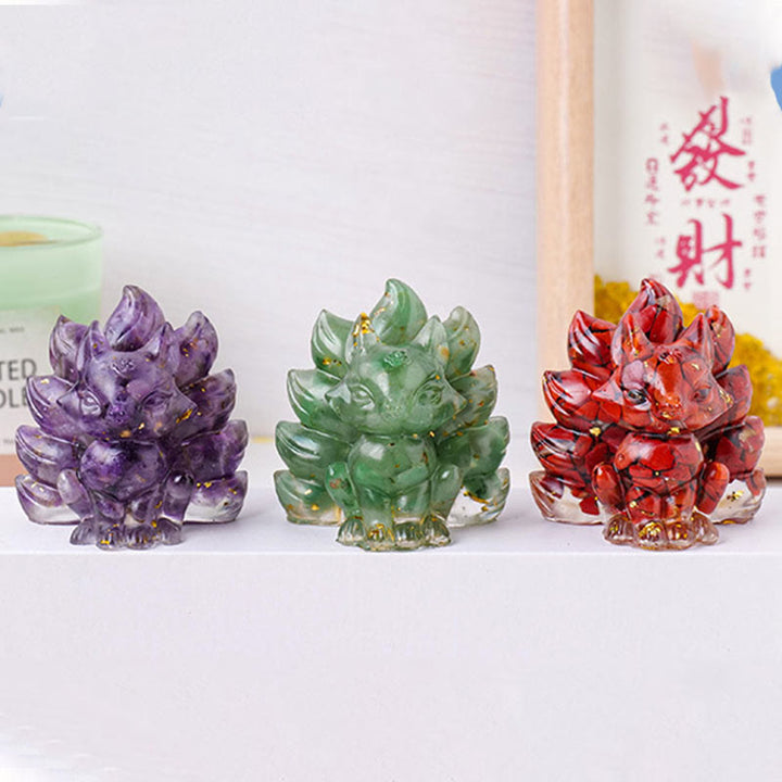 Buddha Stones Małe Różne Kamień Kwarc Truskawkowy Ametyst Zielony Awenturyn Dziewięcioogonowy Lis Uzdrawiający Dekoracja Domu