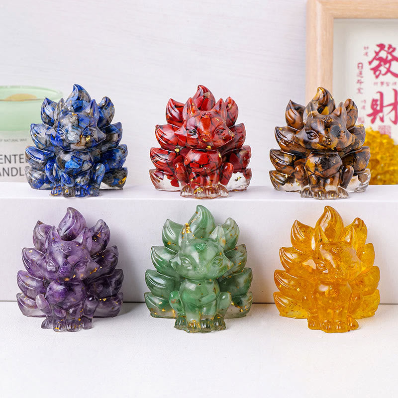Buddha Stones Małe Różne Kamień Kwarc Truskawkowy Ametyst Zielony Awenturyn Dziewięcioogonowy Lis Uzdrawiający Dekoracja Domu