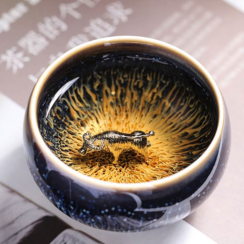 Buddha Stones ręcznie robione chińskie Jianzhan Koi Fish Lotus Dragon Phoenix 12 chińskich zodiaków Ceramiczny kubek do herbaty Kung Fu 70ml