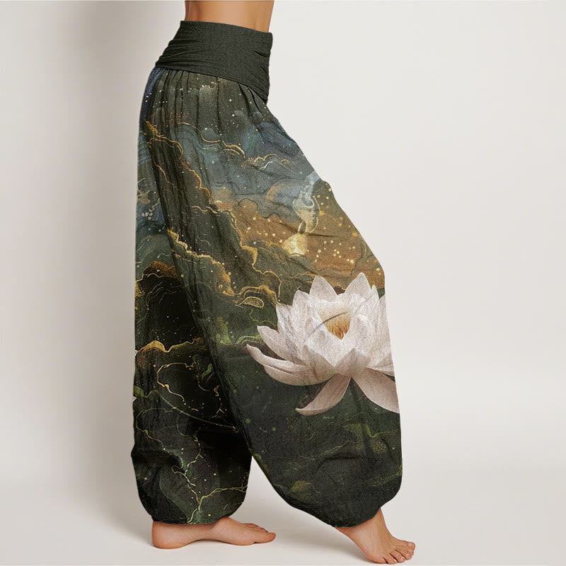 Buddha Stones Casual Lotus Gwiaździste Niebo Chmury Wzór Damskie Elastyczne Spodnie Harem - image 6