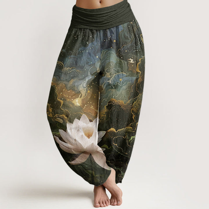 Buddha Stones Casual Lotus Gwiaździste Niebo Chmury Wzór Damskie Elastyczne Spodnie Harem - SaddleBrown - US22, UK/AU26, EU54 (6XL) - image 5
