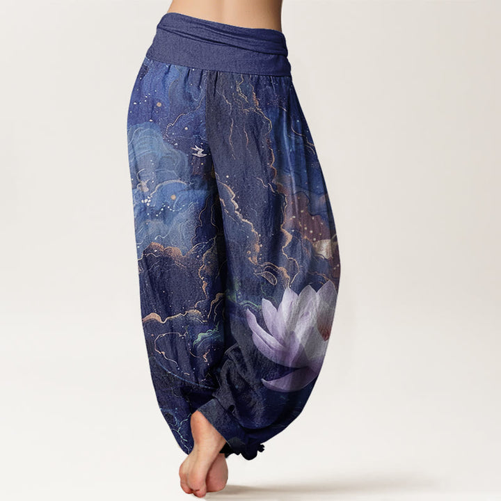 Buddha Stones Casual Lotus Gwiaździste Niebo Chmury Wzór Damskie Elastyczne Spodnie Harem - image 10