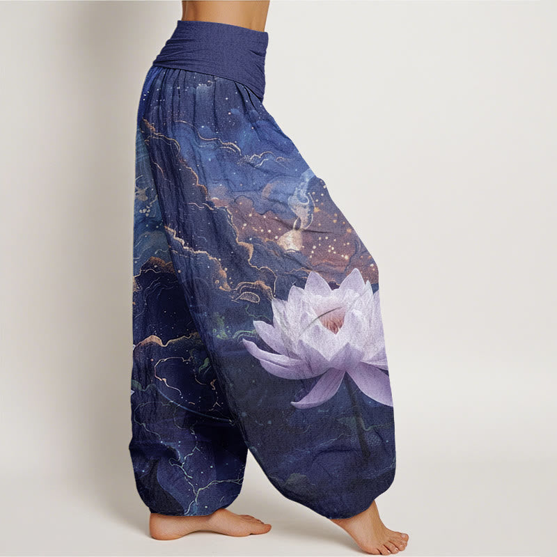 Buddha Stones Casual Lotus Gwiaździste Niebo Chmury Wzór Damskie Elastyczne Spodnie Harem - image 9
