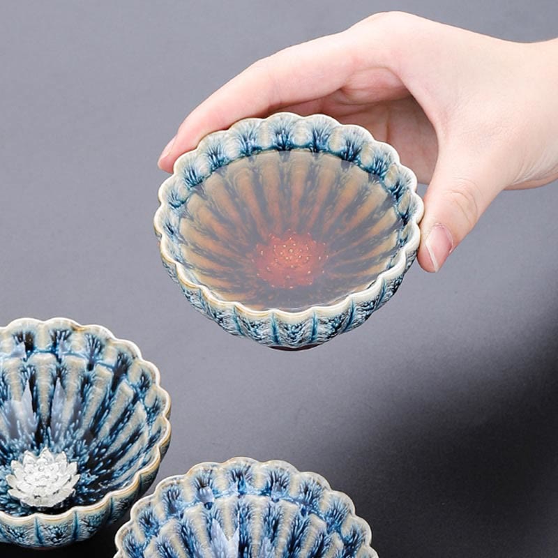 Buddha Stones ręcznie robione małe chińskie ceramiczne filiżanki do herbaty Jianzhan Lotus Kung Fu 80ml