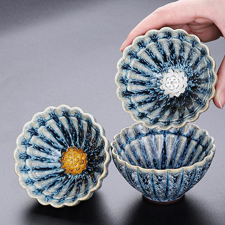 Buddha Stones ręcznie robione małe chińskie ceramiczne filiżanki do herbaty Jianzhan Lotus Kung Fu 80ml