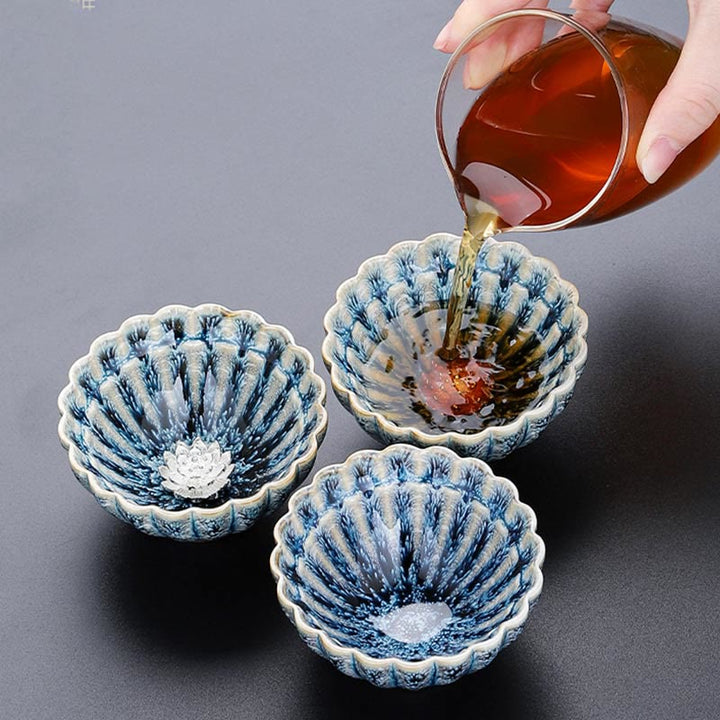Buddha Stones ręcznie robione małe chińskie ceramiczne filiżanki do herbaty Jianzhan Lotus Kung Fu 80ml