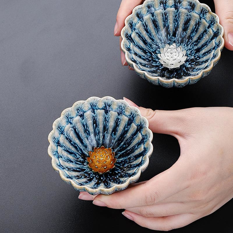 Buddha Stones ręcznie robione małe chińskie ceramiczne filiżanki do herbaty Jianzhan Lotus Kung Fu 80ml