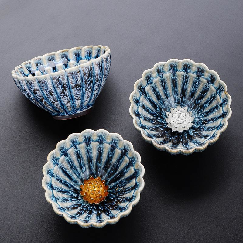 Buddha Stones ręcznie robione małe chińskie ceramiczne filiżanki do herbaty Jianzhan Lotus Kung Fu 80ml