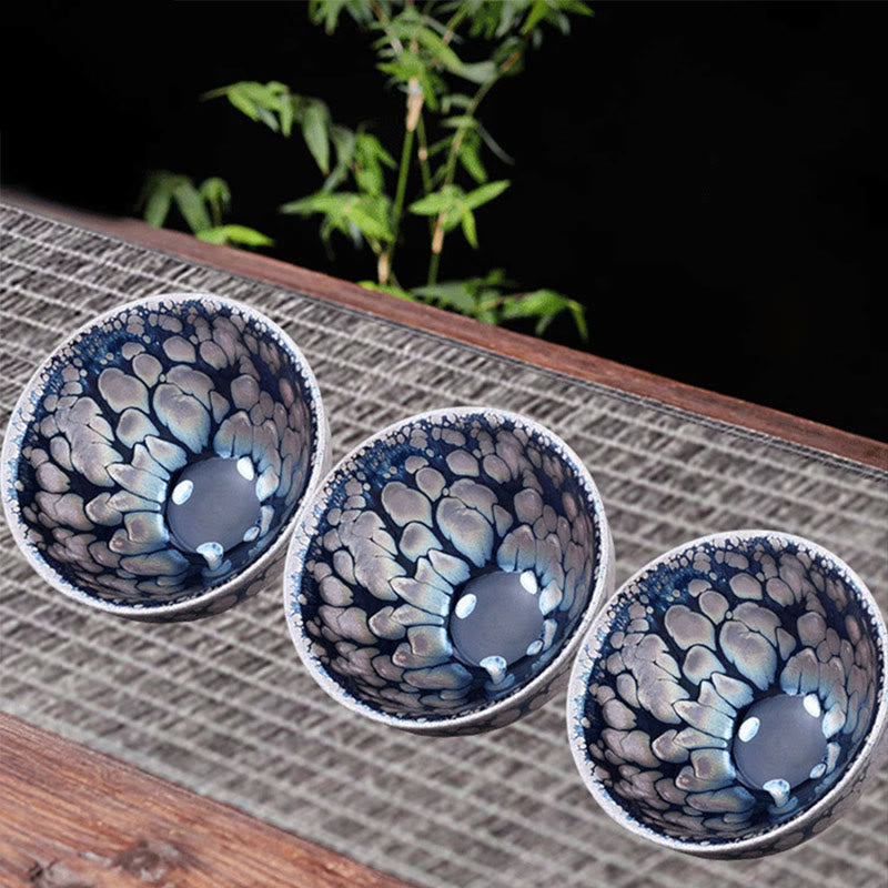 Buddha Stones ręcznie robione chińskie Jianzhan Fioletowo-Niebieska Plama Ceramiczna filiżanka do herbaty Tenmoku Kung Fu 150ml