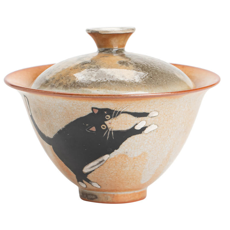 Buddha Stones Uroczy Kot Ceramiczny Gaiwan Filiżanka Kung Fu Filiżanka Do Herbaty Z Pokrywką 130 ml - image 11