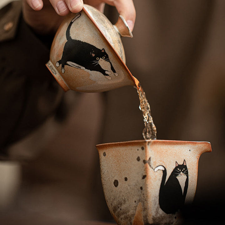 Buddha Stones Uroczy Kot Ceramiczny Gaiwan Filiżanka Kung Fu Filiżanka Do Herbaty Z Pokrywką 130 ml - image 9