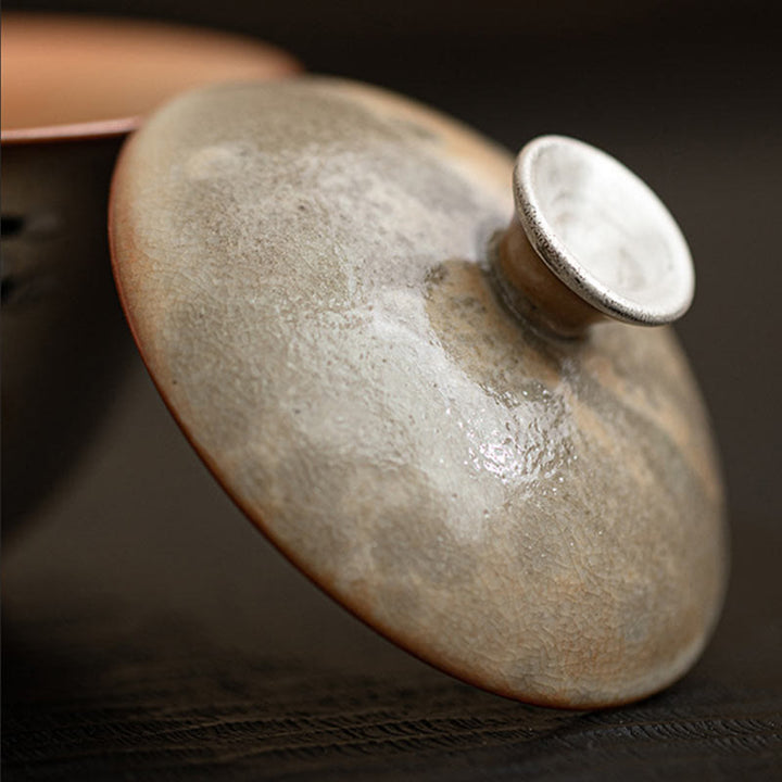 Buddha Stones Uroczy Kot Ceramiczny Gaiwan Filiżanka Kung Fu Filiżanka Do Herbaty Z Pokrywką 130 ml - image 3