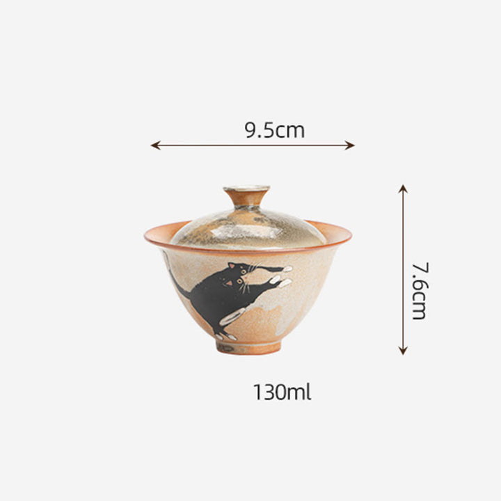 Buddha Stones Uroczy Kot Ceramiczny Gaiwan Filiżanka Kung Fu Filiżanka Do Herbaty Z Pokrywką 130 ml - image 12