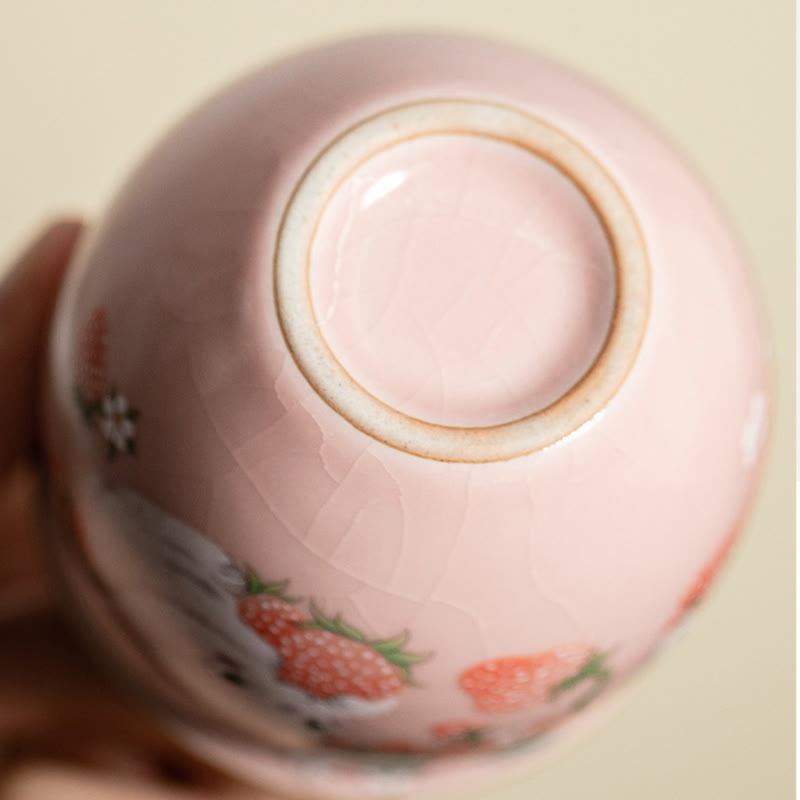 Buddha Stones Mały Królik Truskawkowy Filiżanka Do Herbaty Kung Fu 90 ml Z Pudełkiem Prezentowym