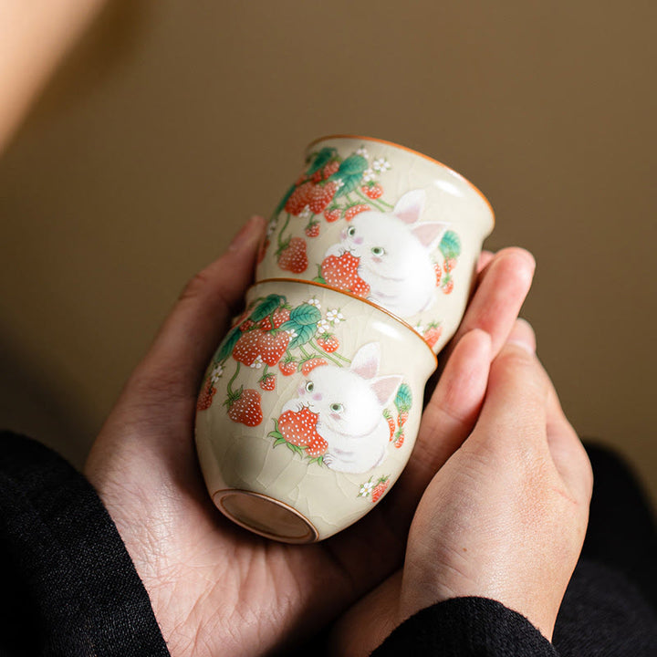 Buddha Stones Mały Królik Truskawkowy Filiżanka Do Herbaty Kung Fu 90 ml Z Pudełkiem Prezentowym