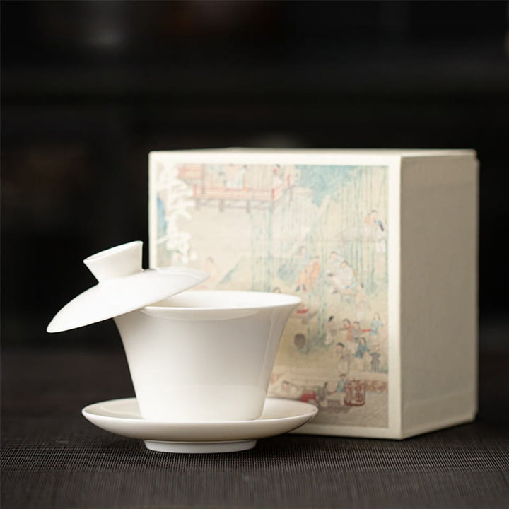 Buddha Stones Thangka Smok Buddowie Dunhuang Ceramiczny Gaiwan Sancai Kung Fu Filiżanka Do Herbaty I Spodek Z Pokrywką Pudełko Prezentowe 180 ml