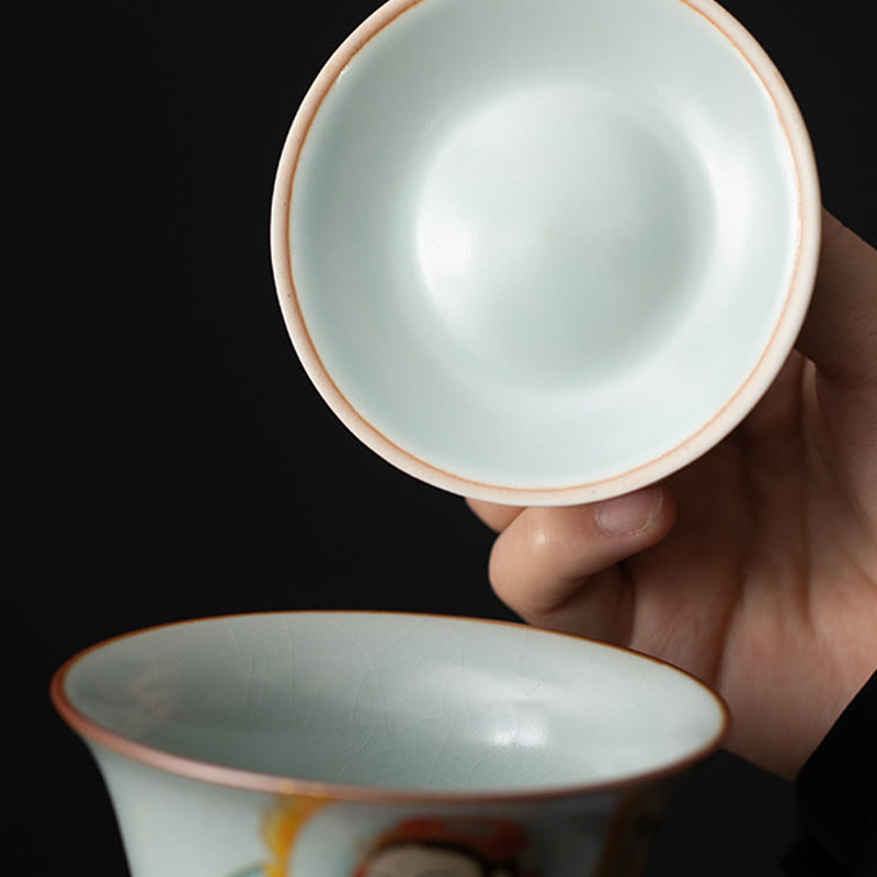 Buddha Stones Thangka Smok Buddowie Dunhuang Ceramiczny Gaiwan Sancai Kung Fu Filiżanka Do Herbaty I Spodek Z Pokrywką Pudełko Prezentowe 180 ml