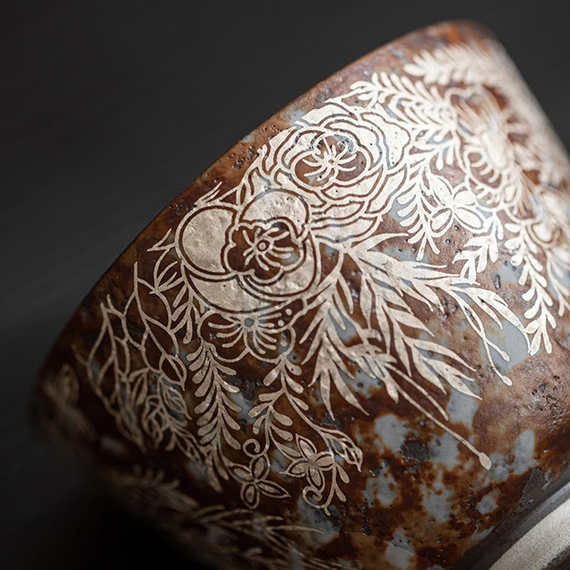 Buddha Stones Brązowe Kwiaty W Pełnym Rozkwicie Filiżanka Do Herbaty Kung Fu 100 ml Z Pudełkiem Prezentowym