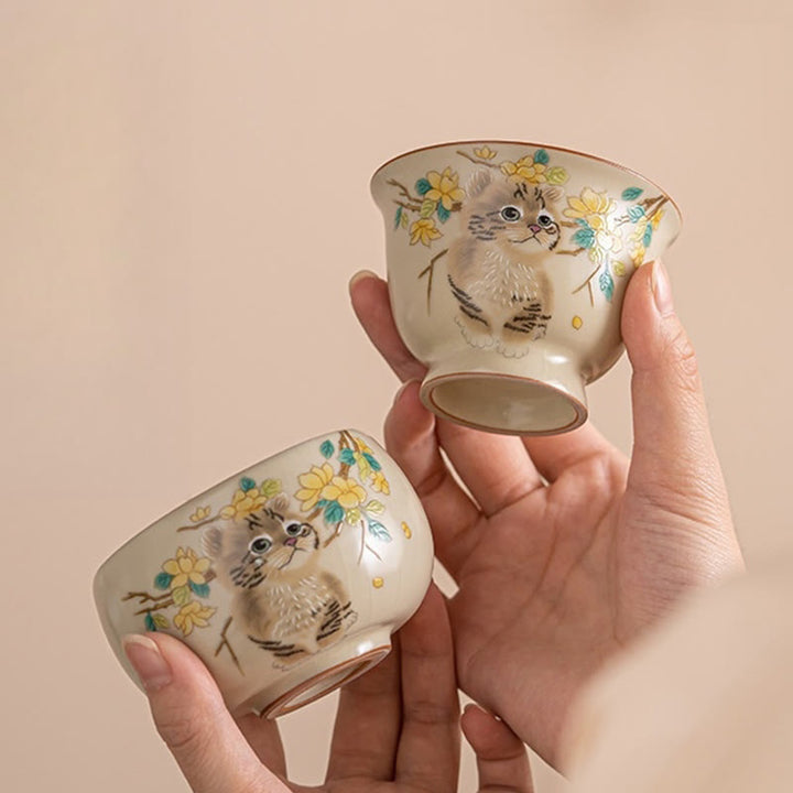 Buddha Stones Uroczy Kot Żółte Kwiaty Królik Filiżanka Kung Fu Filiżanka do herbaty