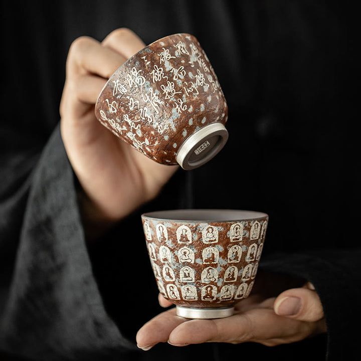 Buddha Stones Dziesięć Tysięcy Poematów Buddy Filiżanka do herbaty Kung Fu Filiżanka do herbaty 100 ml z pudełkiem prezentowym