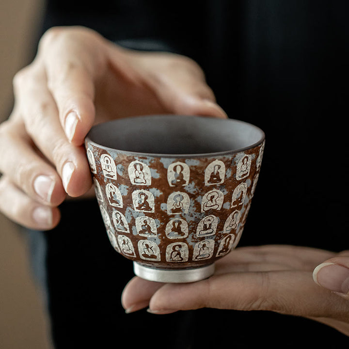 Buddha Stones Dziesięć Tysięcy Poematów Buddy Filiżanka do herbaty Kung Fu Filiżanka do herbaty 100 ml z pudełkiem prezentowym