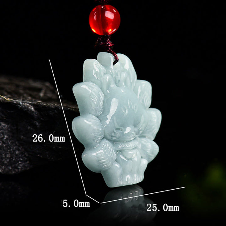 Naszyjnik Buddha Stones Naturalny Zielony Jade Dziewięcioogonowy Lis Obfitość Wisiorek