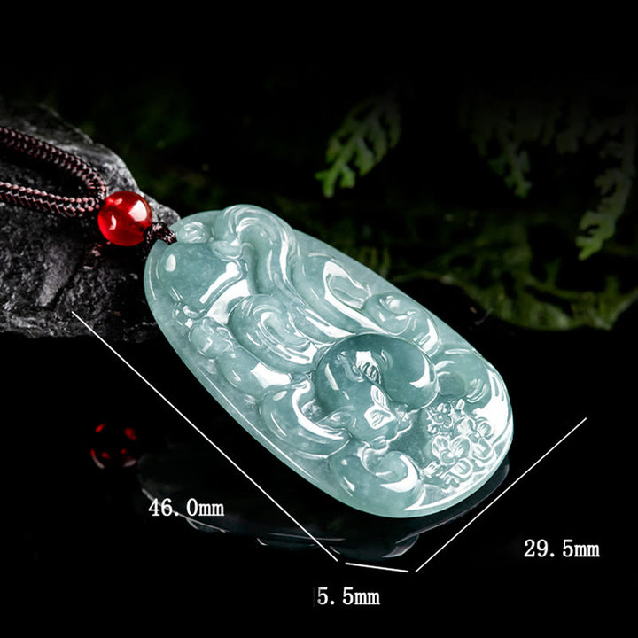 Buddha Stones Naturalny Zielony Jade Dziewięcioogonowy Lis Kwiaty Naszyjnik Szczęścia Wisiorek