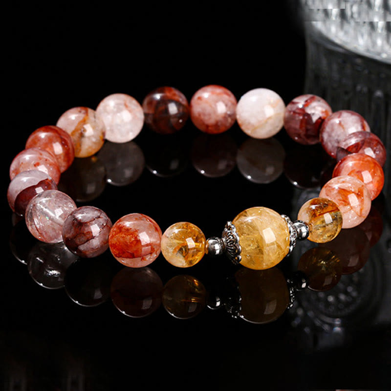 Bransoletka z naturalnych czerwonych koralików kwarcowych Hematoid Buddha Stones Balance