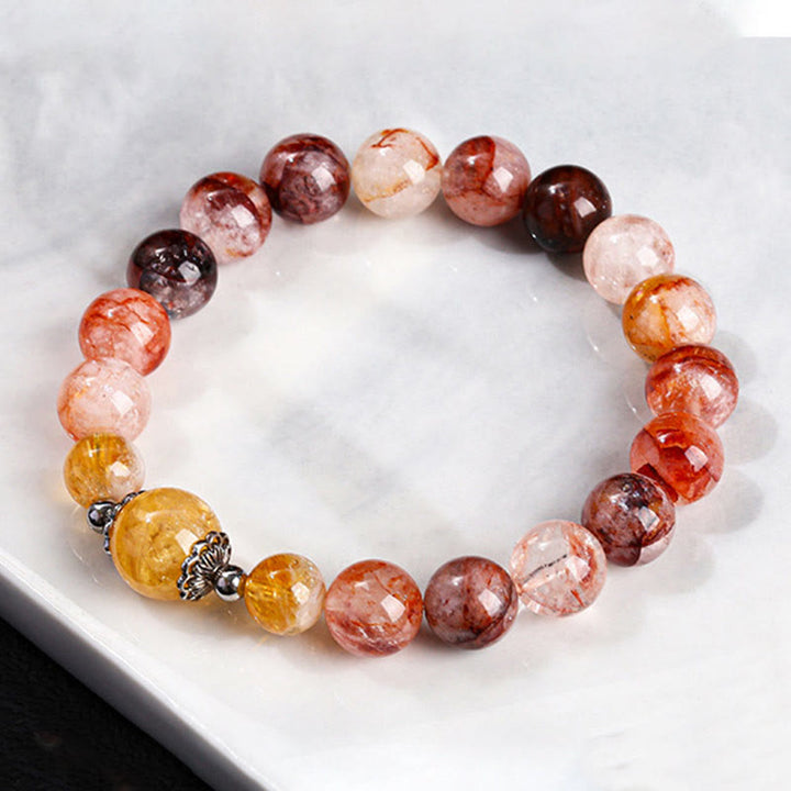 Bransoletka z naturalnych czerwonych koralików kwarcowych Hematoid Buddha Stones Balance
