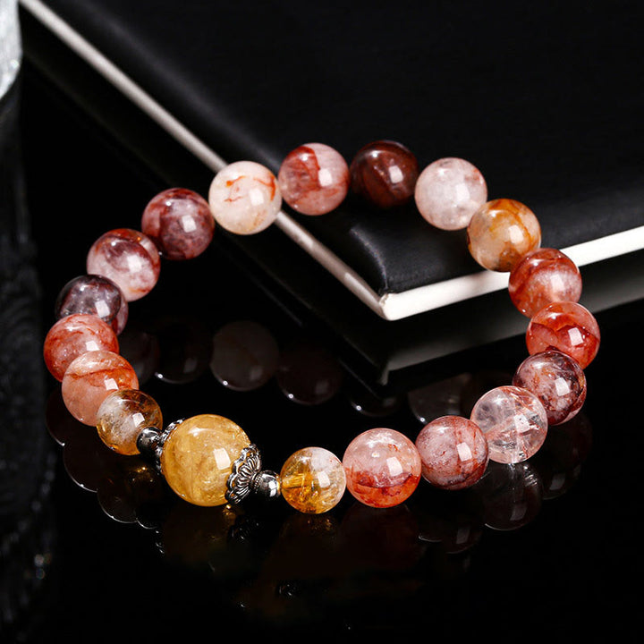 Bransoletka z naturalnych czerwonych koralików kwarcowych Hematoid Buddha Stones Balance