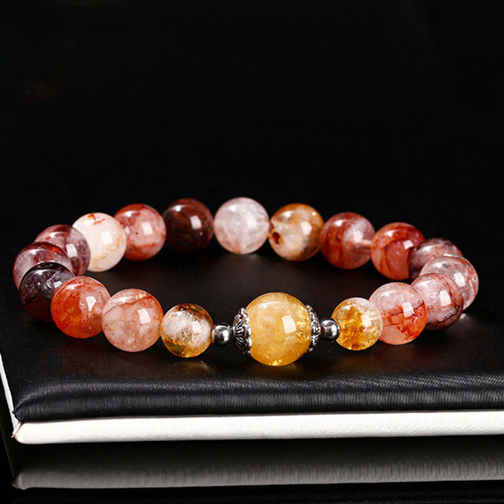 Bransoletka z naturalnych czerwonych koralików kwarcowych Hematoid Buddha Stones Balance