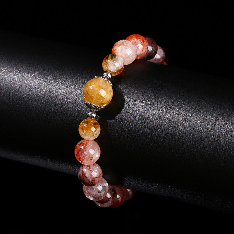 Bransoletka z naturalnych czerwonych koralików kwarcowych Hematoid Buddha Stones Balance