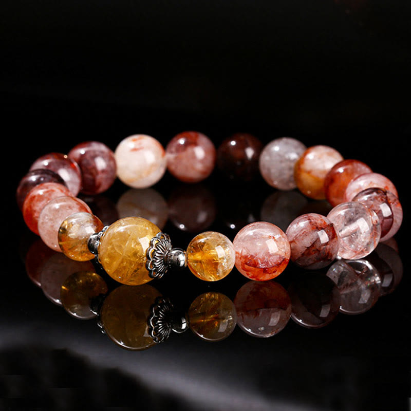 Bransoletka z naturalnych czerwonych koralików kwarcowych Hematoid Buddha Stones Balance