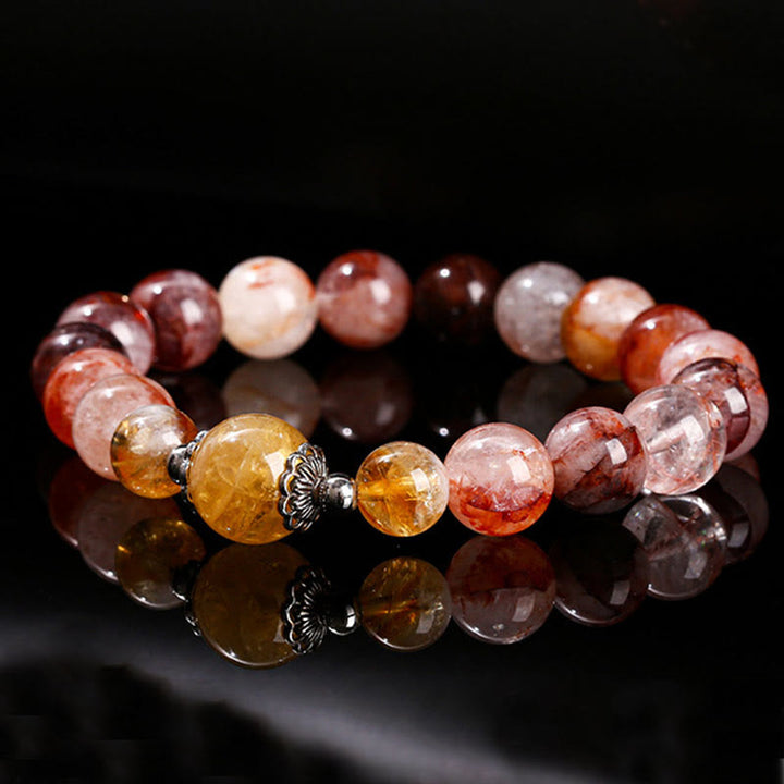 Bransoletka z naturalnych czerwonych koralików kwarcowych Hematoid Buddha Stones Balance