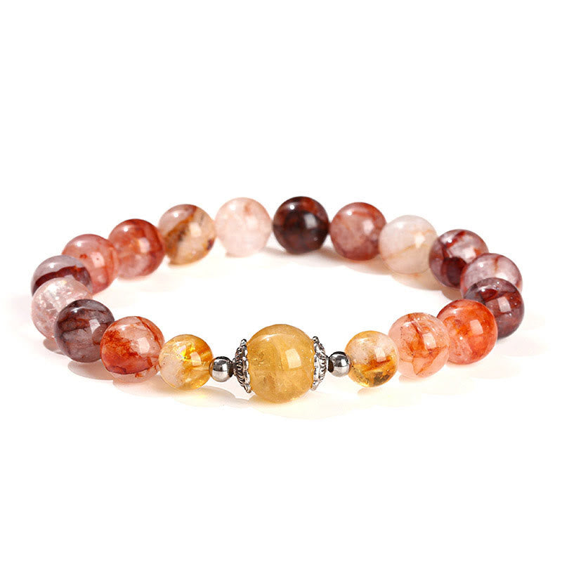 Bransoletka z naturalnych czerwonych koralików kwarcowych Hematoid Buddha Stones Balance