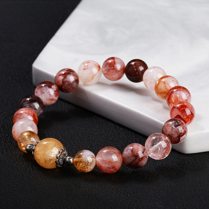Bransoletka z naturalnych czerwonych koralików kwarcowych Hematoid Buddha Stones Balance