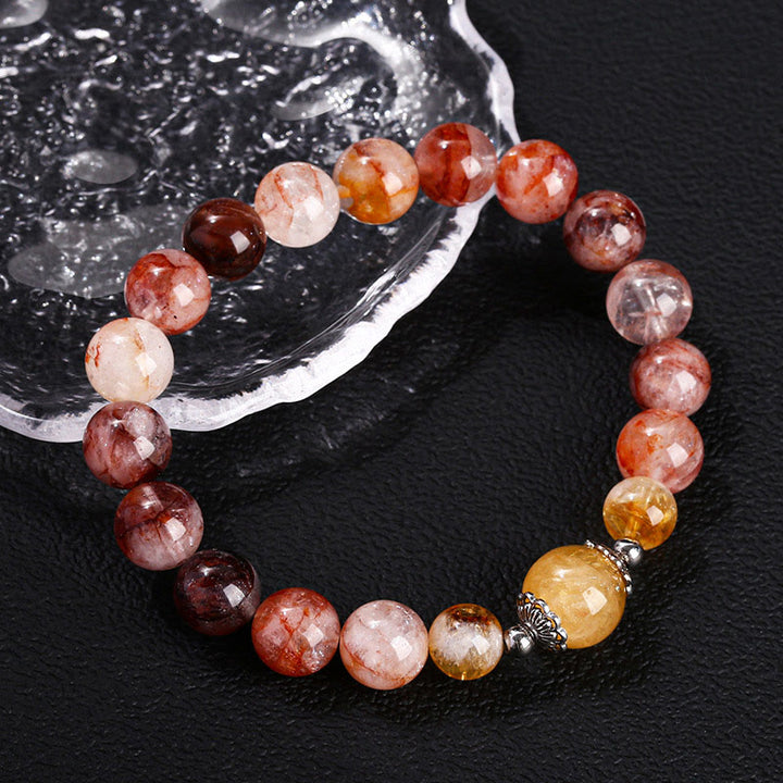 Bransoletka z naturalnych czerwonych koralików kwarcowych Hematoid Buddha Stones Balance