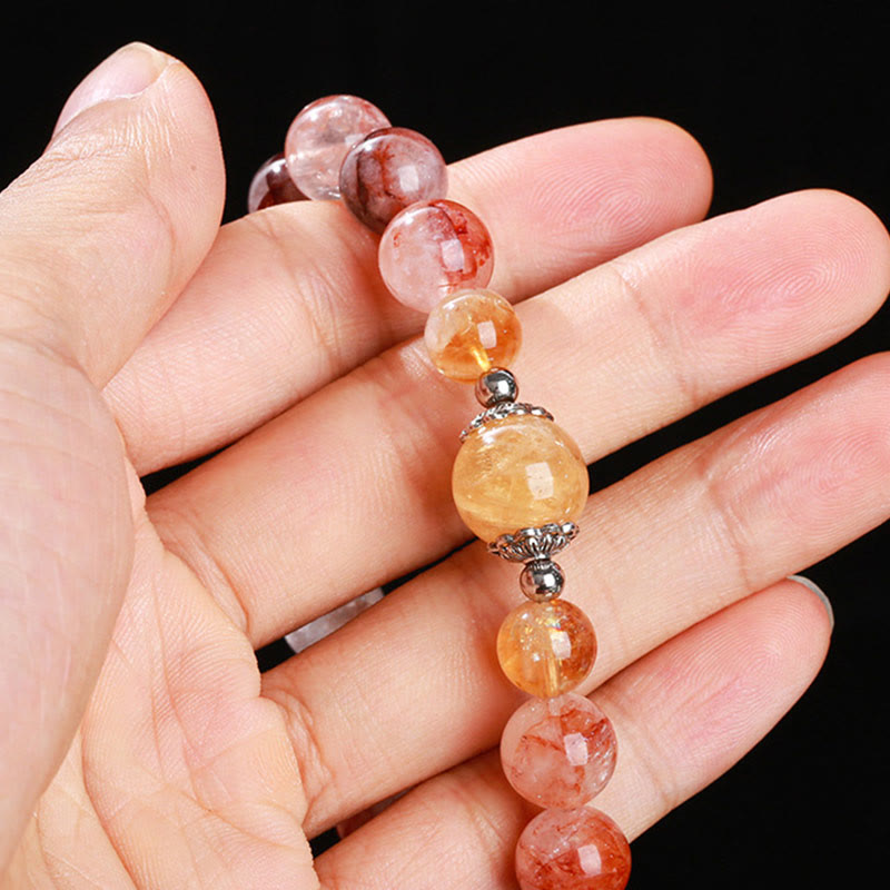 Bransoletka z naturalnych czerwonych koralików kwarcowych Hematoid Buddha Stones Balance