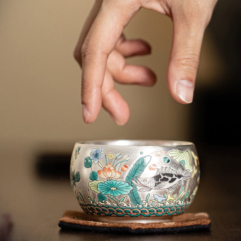 Buddha Stones Ryby Lotos Wodorosty Dolina Góry Sosna Smok Filiżanka Kung Fu Filiżanka do herbaty z pudełkiem prezentowym