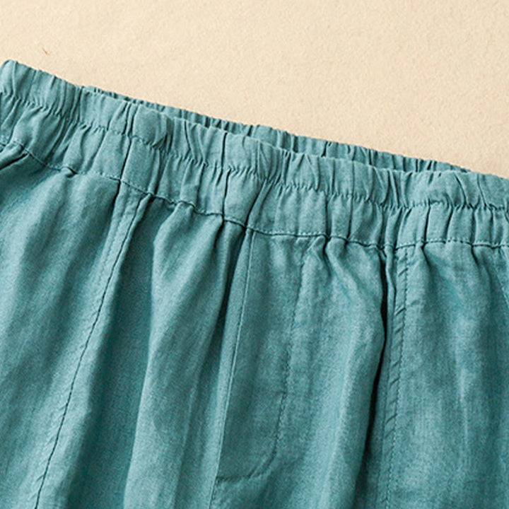 Buddha Stones Letnie Jednokolorowe Boczne Guziki Projekt Bawełna Lniane Damskie Spodnie Harem Z Kieszeniami - image 16