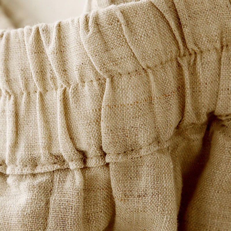 Buddha Stones Letnie Jednokolorowe Boczne Guziki Projekt Bawełna Lniane Damskie Spodnie Harem Z Kieszeniami - image 2