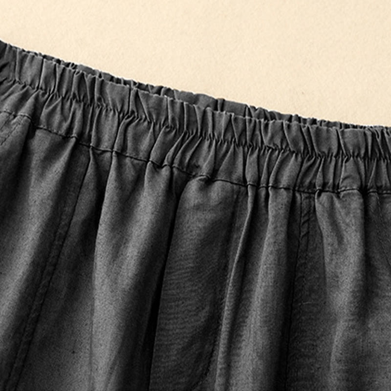 Buddha Stones Letnie Jednokolorowe Boczne Guziki Projekt Bawełna Lniane Damskie Spodnie Harem Z Kieszeniami - image 13