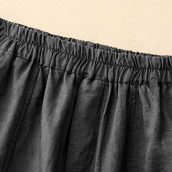 Buddha Stones Letnie Jednokolorowe Boczne Guziki Projekt Bawełna Lniane Damskie Spodnie Harem Z Kieszeniami - image 13