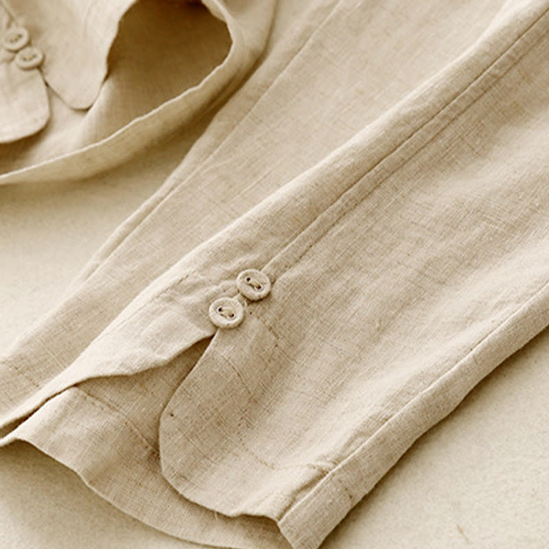 Buddha Stones Letnie Jednokolorowe Boczne Guziki Projekt Bawełna Lniane Damskie Spodnie Harem Z Kieszeniami - image 8