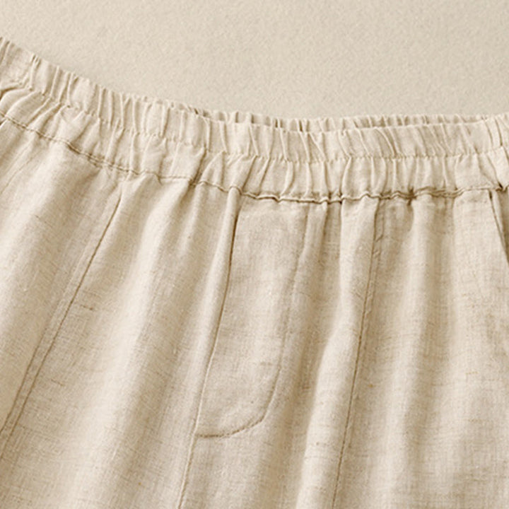 Buddha Stones Letnie Jednokolorowe Boczne Guziki Projekt Bawełna Lniane Damskie Spodnie Harem Z Kieszeniami - image 6