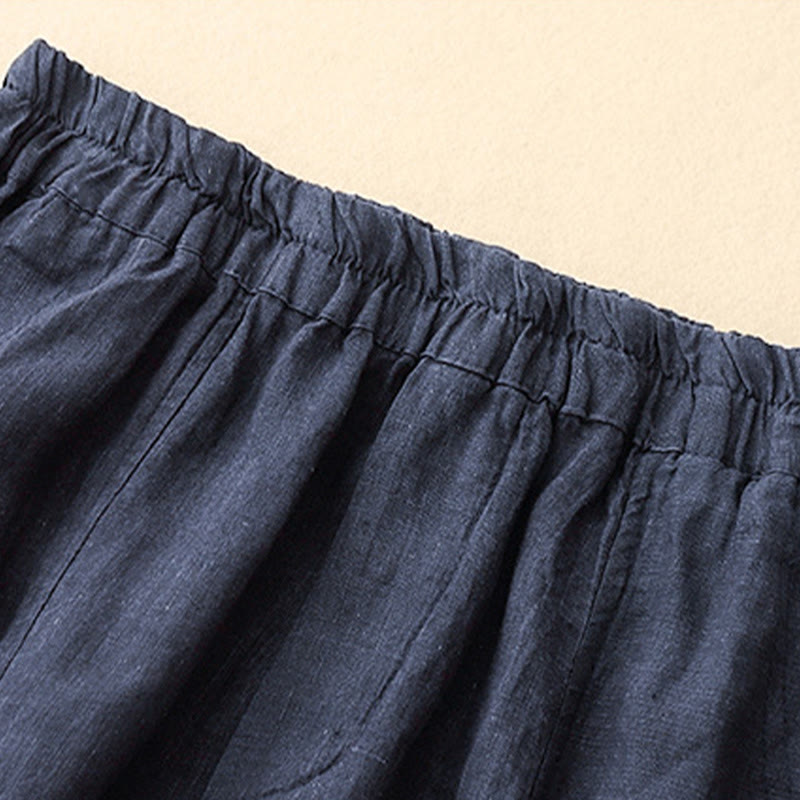 Buddha Stones Letnie Jednokolorowe Boczne Guziki Projekt Bawełna Lniane Damskie Spodnie Harem Z Kieszeniami - image 21