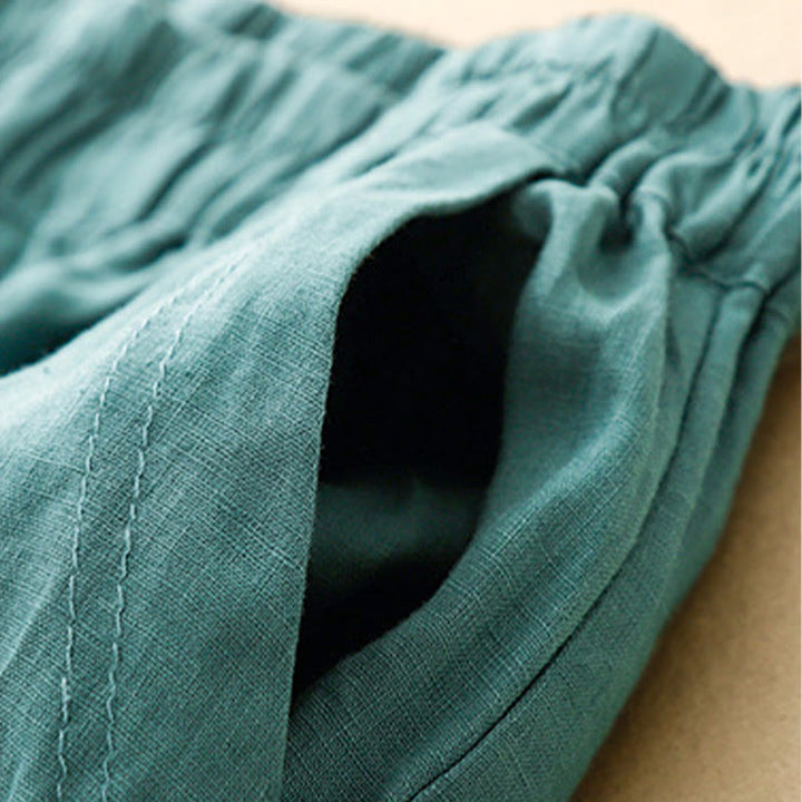 Buddha Stones Letnie Jednokolorowe Boczne Guziki Projekt Bawełna Lniane Damskie Spodnie Harem Z Kieszeniami - image 17