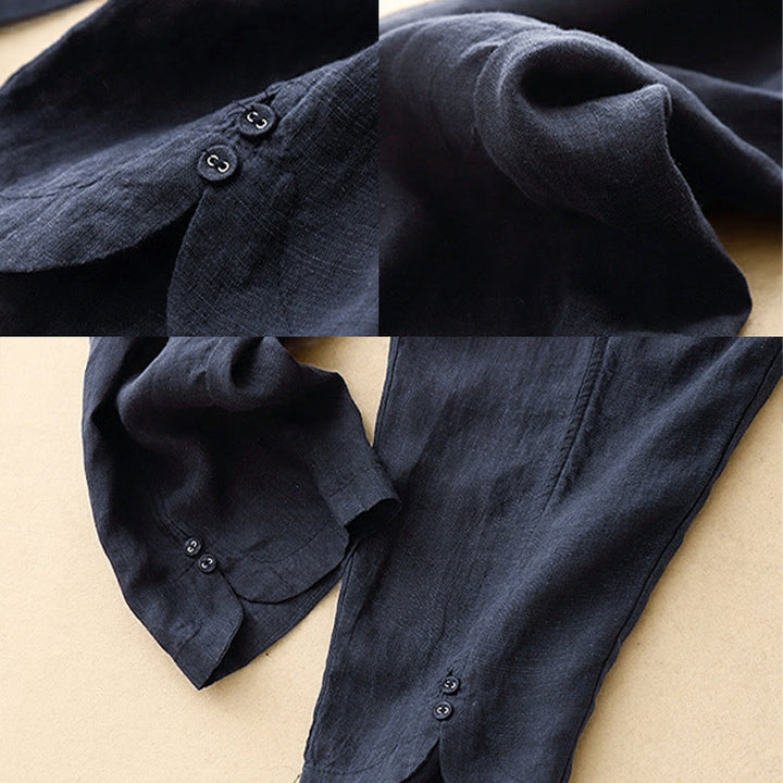 Buddha Stones Letnie Jednokolorowe Boczne Guziki Projekt Bawełna Lniane Damskie Spodnie Harem Z Kieszeniami - image 22