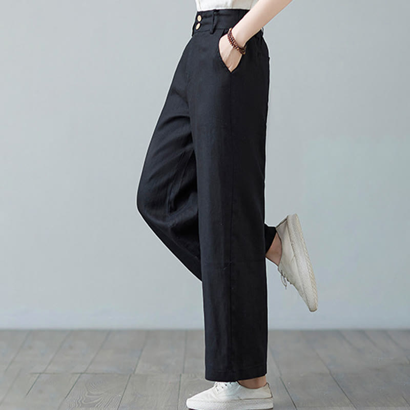 Buddha Stones Codzienny Jednolity Kolor Patchwork Prosty Design Bawełna Len Spodnie Damskie Z Kieszeniami - image 26