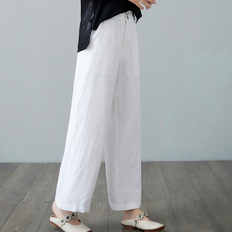 Buddha Stones Codzienny Jednolity Kolor Patchwork Prosty Design Bawełna Len Spodnie Damskie Z Kieszeniami - image 17